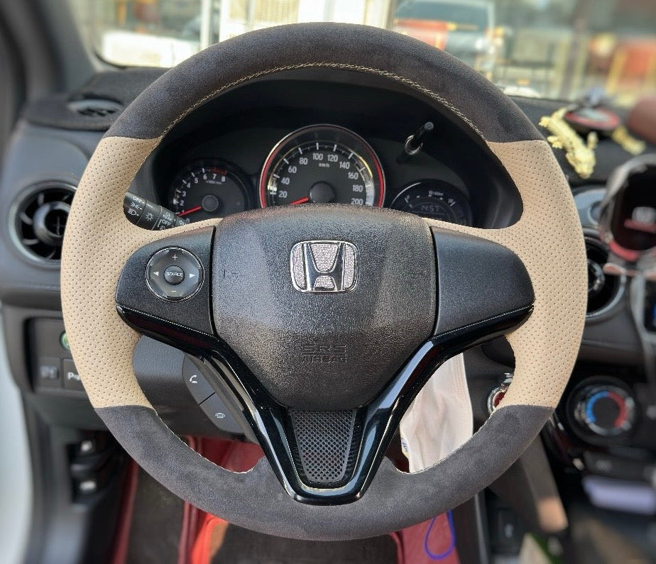 Suede and leather steering wheel cover (Available for all makes and models)
